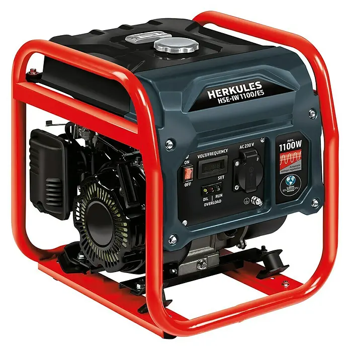 Herkules Inverter-Stromerzeuger HSE-IW 1100/E5 - 1.400 W, Tankvolumen: 6,5 l, Betriebsdauer: 5,4 h bei 66 % Last - Diagonale Ansicht