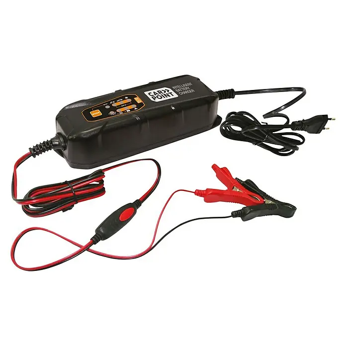 Carpoint Acculader Intelligent 3,5A 6-12V - Uitgangsspanning: 12 V/24 V, Laadstroom: 3,5 A, Geschikt voor: Alle batterijtypes - Diagonaal zicht