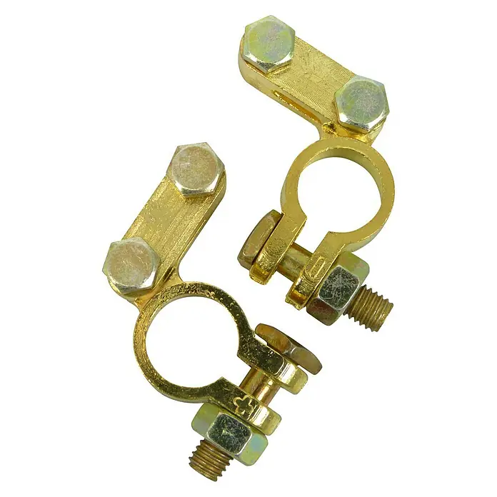 Carpoint Accupoolklemmen DIN 16/18 Mm Messing Goud - Geschikt voor: Alle batterijtypes - Diagonaal zicht