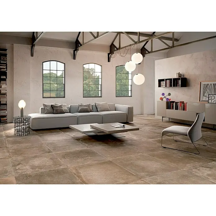 Keramische tegel Reden Biscuit - 80 x 80 cm, Bruin/Beige, Mat - Sfeeropname