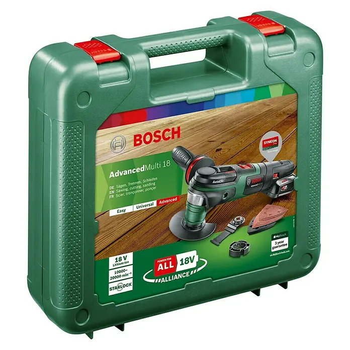 Bosch 18 V Power for All Akku-Multifunktionswerkzeug Advanced Multi18 - 18 V, 1 Akku, 2,5 Ah, Leerlaufdrehzahl: 10.000 U/min - 20.000 U/min - Diagonale Ansicht