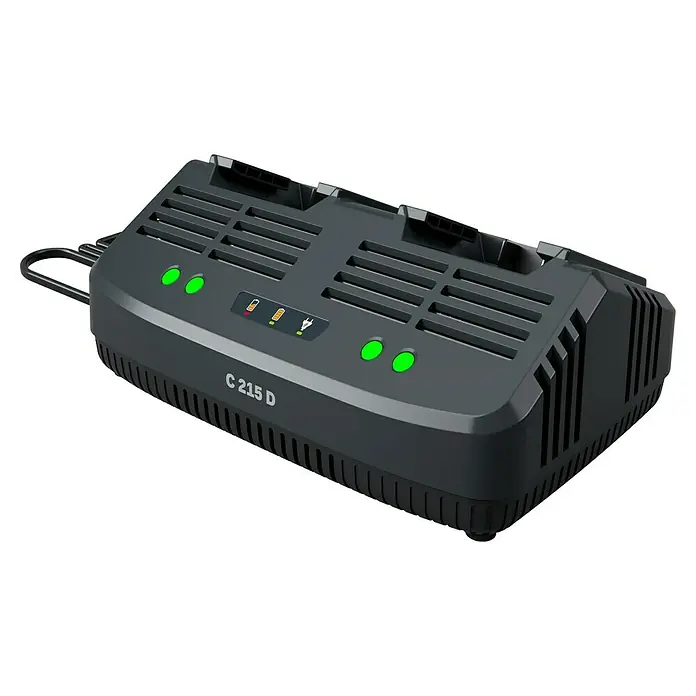 Stiga Dual-Ladegerät C 215 D - Passend für: Stiga 100er Serie Akkus, Alpina 20 V- Serie Akkus - Diagonale Ansicht