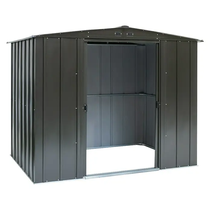 Spacemaker Gerätehaus Onyx 8x6 - 254 cm, 181 cm, Stahl, Onyxschwarz - Diagonale Ansicht