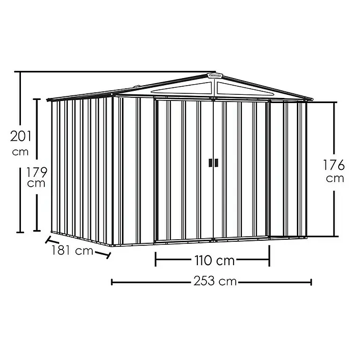 Spacemaker Spremište - 254 cm, 181 cm, Čelik, Svijetlosive boje - Skica
