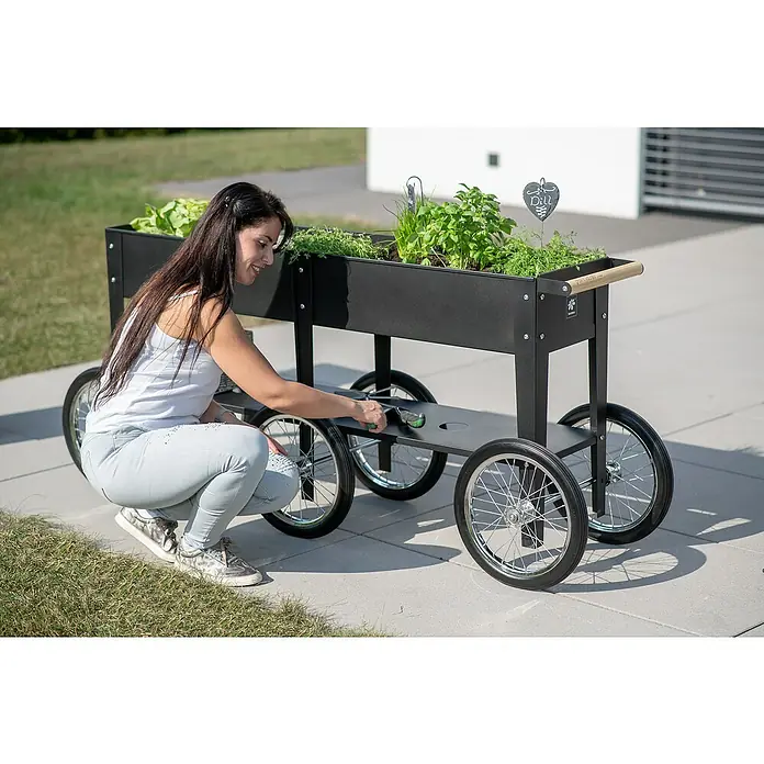 Herstera_Garden Kräuterhochbeet Wheels - L x B x H: 186 x 50 x 80 cm, Schwarz - Anwendungsbeispiel
