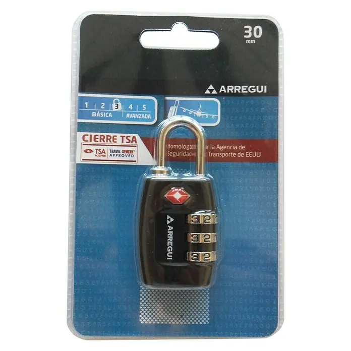 Arregui Candado con combinación A-1313070 - An x Al: 30 x 56,5 mm, Número de dígitos en combinación: 3 ud., Negro - Vista frontal