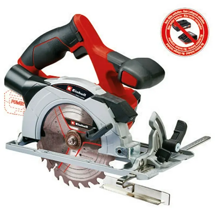 Einhell Power X-Change Sierra circular de batería TE-CS 18/150 Li - Solo - 18 V, Sin batería, Número de revoluciones de marcha en vacío: 4.200 r.p.m., Hoja de sierra: Ø 165 mm - Vista angular