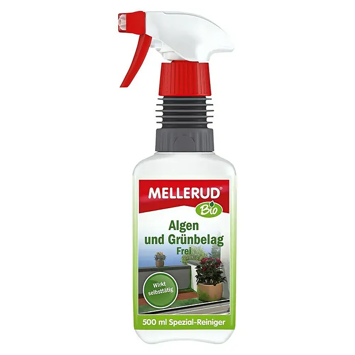 Mellerud Bio Spezialreiniger Algen und Grünbelag Frei - 500 ml, Rechteckflasche mit kindergesicherter Sprühpistole - Vorderansicht