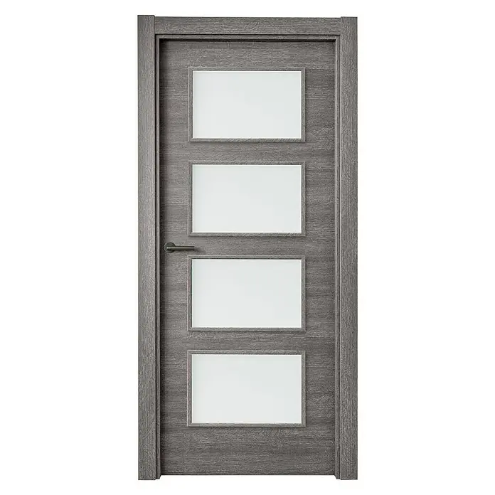 Puerta acristalada Módena 110 - 72,5 x 203 cm, Izquierda, Antracita, Roble, Macizo, Vidriera - Vista frontal