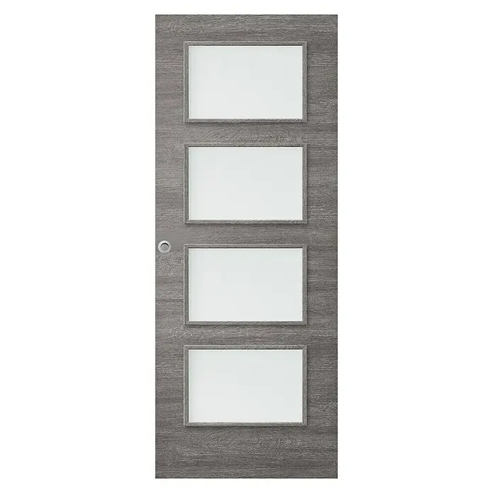 Puerta corredera de madera Módena - 62,5 x 203 cm, Antracita, Maciza, Vidriera - Vista frontal