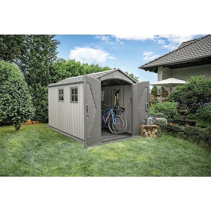 Lifetime Gerätehaus Luna - 213 cm, 285 cm, Stahl, Dunkelgrau - Stimmungsaufnahme