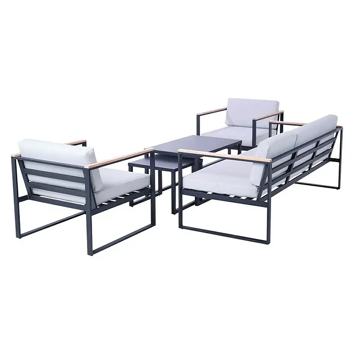 SENSUM Loungemöbel-Set - 5 -tlg., Aluminium, Schwarz - Diagonale Ansicht