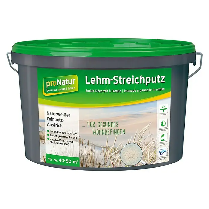 Baufan Pronatur Lehm-Streichputz - Naturweiß, 18 kg, Korngröße: Fein - Vorderansicht