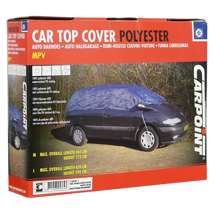 Carpoint Autohoes Dak MPV Polyester L 404 x 188 x 68 cm - Materiaal: Polyester, Kleur: Blauw - Diagonaal zicht