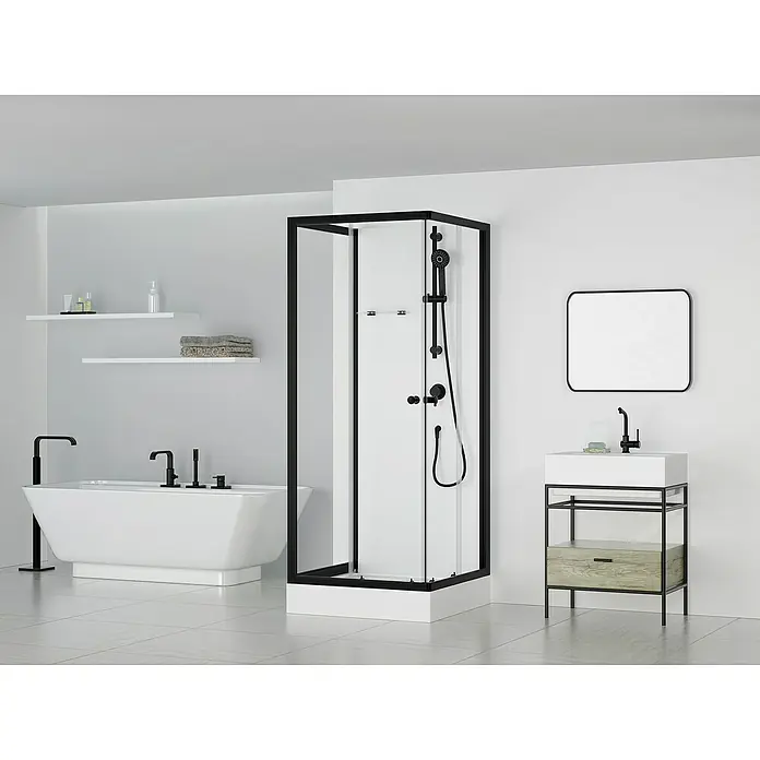 Cabina de ducha Multi Place - 80 x 80 x 195 cm, Blanco/Negro - Foto ambiente