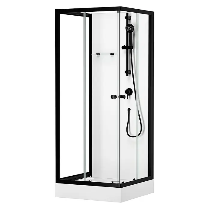 Cabina de ducha Multi Place - 80 x 80 x 195 cm, Blanco/Negro - Vista angular