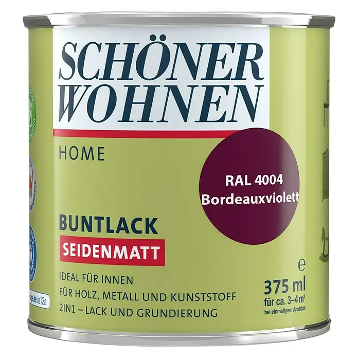 SCHÖNER WOHNEN-Farbe Home Buntlack - Bordeauxviolett, 375 ml, Seidenmatt - Vorderansicht