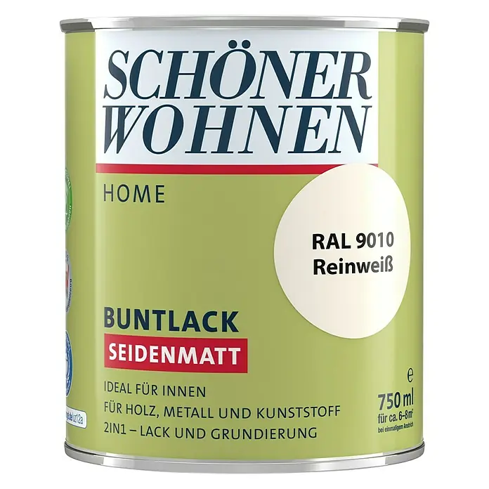 SCHÖNER WOHNEN-Farbe Home Buntlack - Reinweiß, 750 ml, Seidenmatt - Vorderansicht