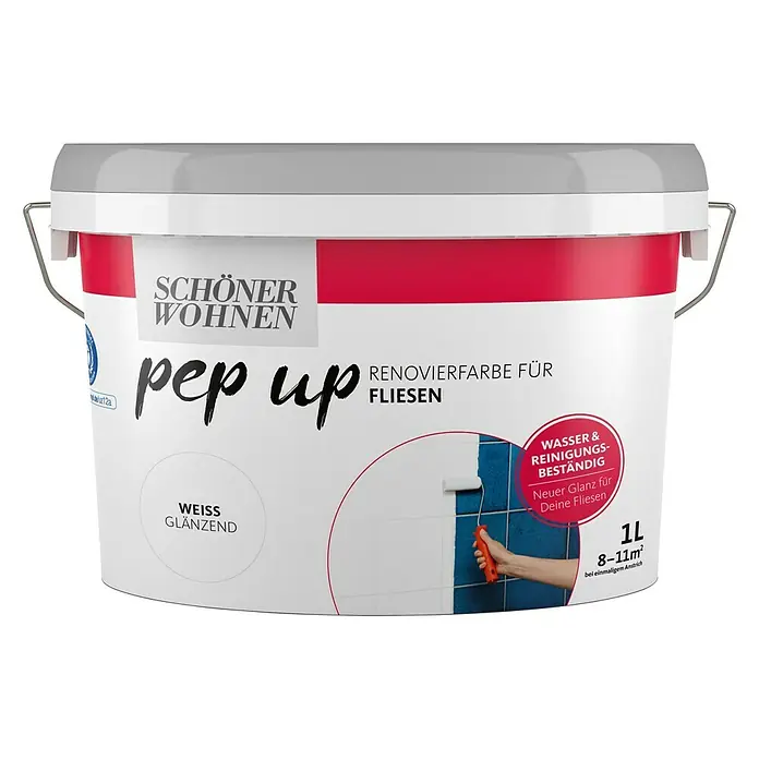 SCHÖNER WOHNEN-Farbe Pep up Renovierfarbe Fliesen - Weiß, 1 l, Glänzend - Vorderansicht