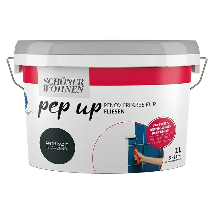 SCHÖNER WOHNEN-Farbe Pep up Renovierfarbe Fliesen - Anthrazit, 1 l, Glänzend - Vorderansicht