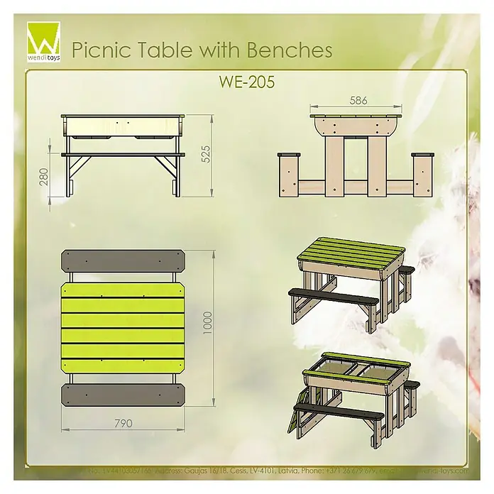 Wendi Toys Dječji stol za piknik - D x Š x V: 80 x 100 x 53 cm, Prirodna-zelena - Pogled s gornje strane