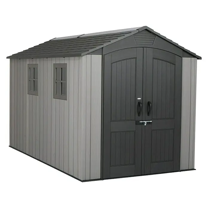 Lifetime Gerätehaus Terra - 213 cm, 356 cm, Kunststoff, Dunkelgrau - Diagonale Ansicht