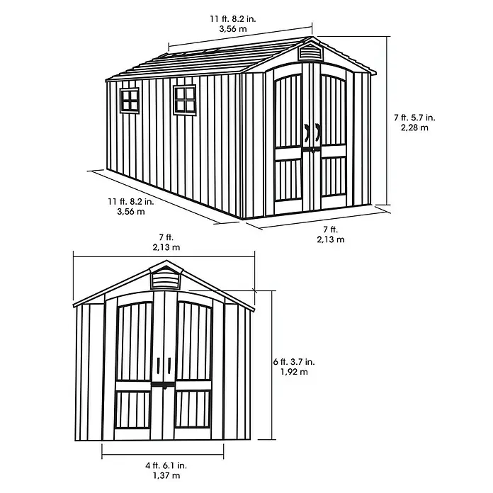 Lifetime Gerätehaus Terra - 213 cm, 356 cm, Kunststoff, Dunkelgrau - Skizze