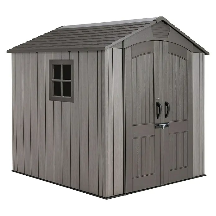 Lifetime Gerätehaus Stella - 213 cm, 228 cm, Kunststoff, Dunkelgrau - Diagonale Ansicht