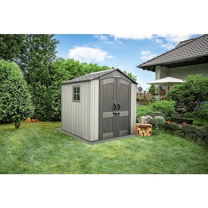 Lifetime Gerätehaus Stella - 213 cm, 228 cm, Kunststoff, Dunkelgrau - Stimmungsaufnahme