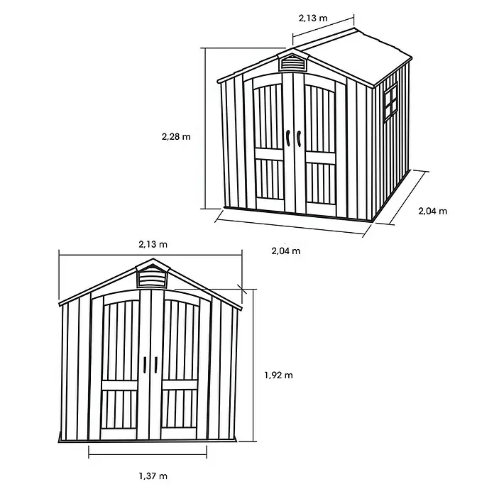 Lifetime Gerätehaus Stella - 213 cm, 228 cm, Kunststoff, Dunkelgrau - Skizze