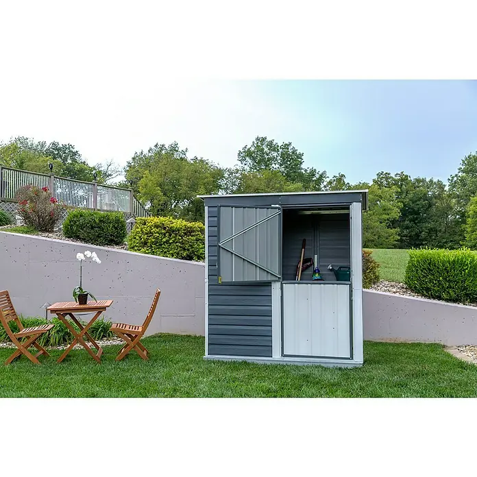 Spacemaker Gerätehaus 6x4 - 203 cm, 116 cm, Stahl, Charcoalgrau, Creme - Stimmungsaufnahme