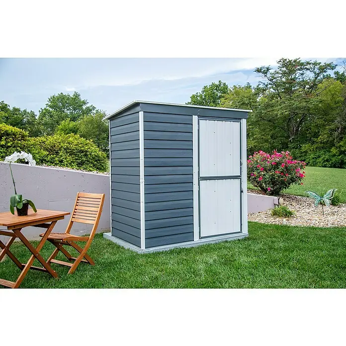 Spacemaker Gerätehaus 6x4 - 203 cm, 116 cm, Stahl, Charcoalgrau, Creme - Stimmungsaufnahme