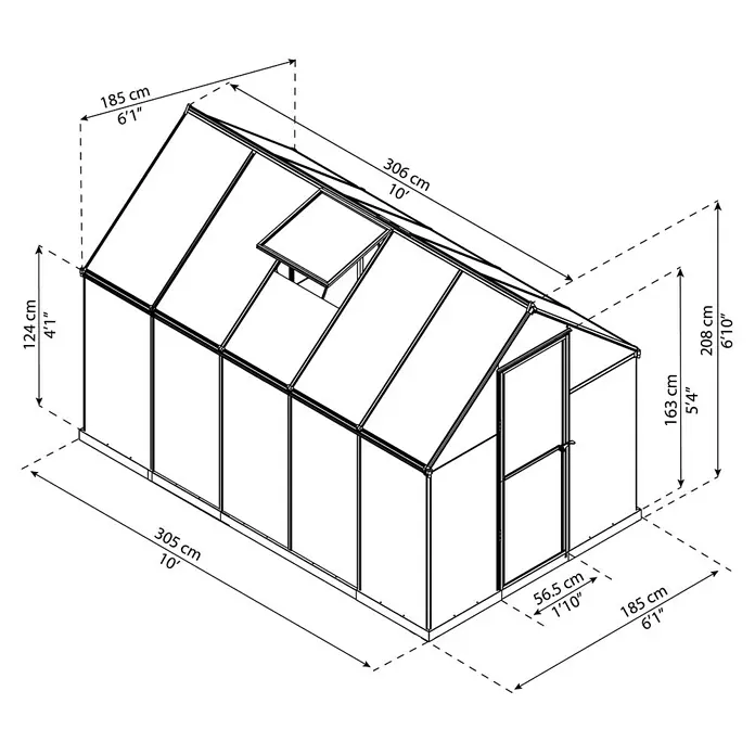 Palram – Canopia Gewächshaus Mythos 6 x 10 - 306 x 185 cm, Grün/Transparent - Skizze