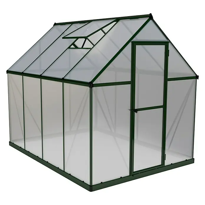 Palram – Canopia Gewächshaus Mythos 6x8 - 247 x 185 x 208 cm, Grün/Transparent - Diagonale Ansicht