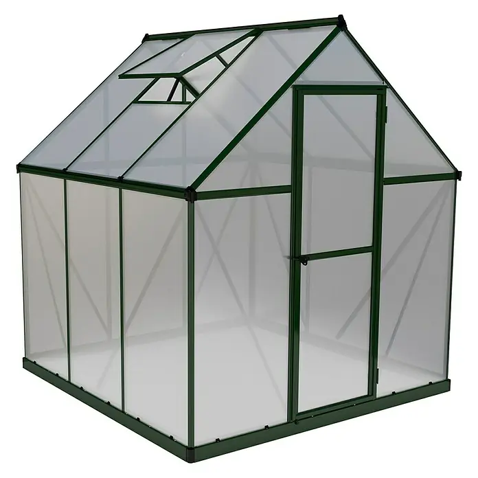 Palram – Canopia Gewächshaus Mythos 6x6 - 185 x 186 x 208 cm, Grün/Transparent - Diagonale Ansicht