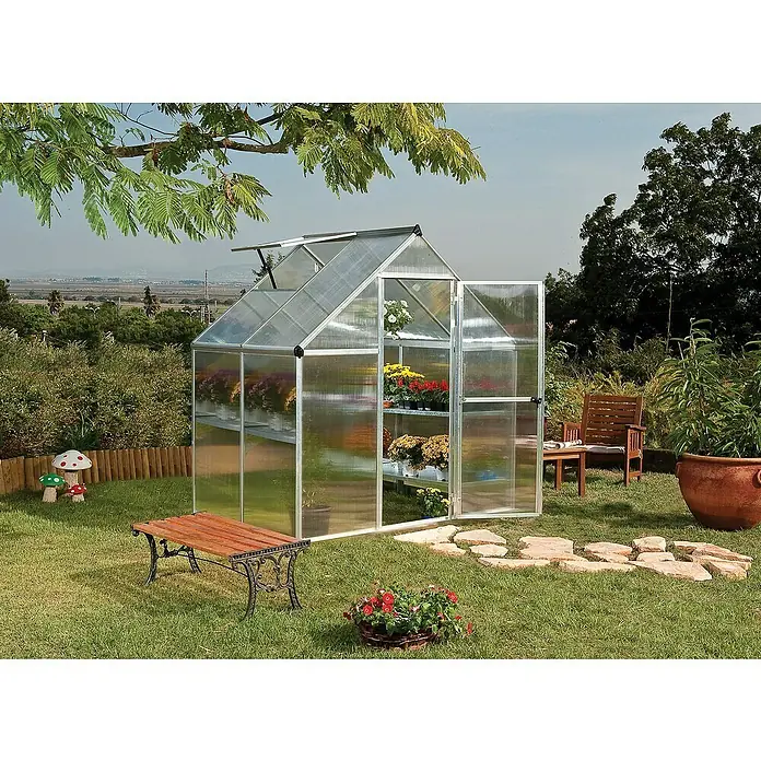 Palram – Canopia Gewächshaus Mythos 6x4 - 126 x 185 x 208 cm, Silber/Transparent - Stimmungsaufnahme