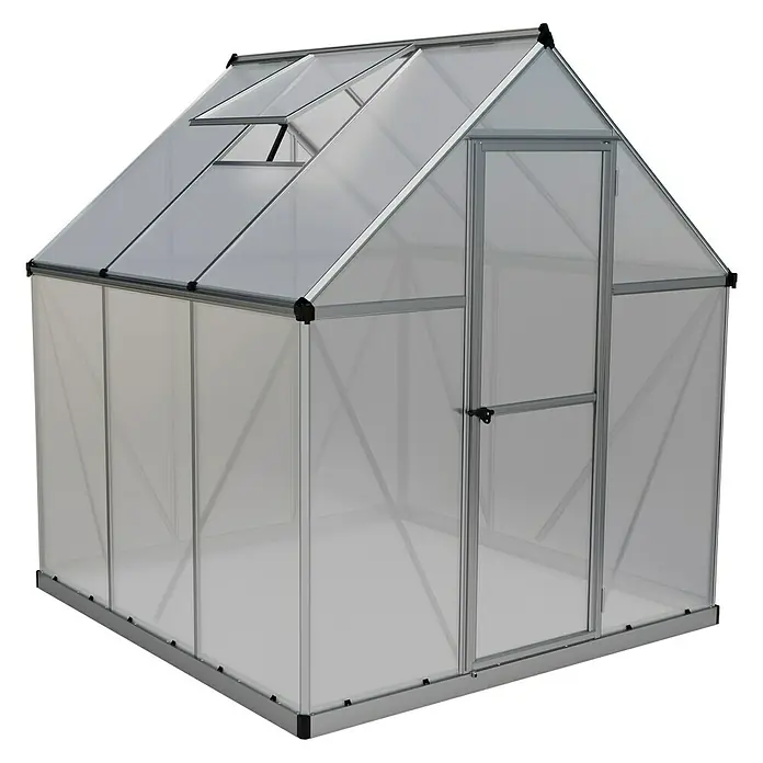 Palram – Canopia Gewächshaus Mythos 6x6 - 186 x 185 x 208 cm, Silber/Transparent - Diagonale Ansicht