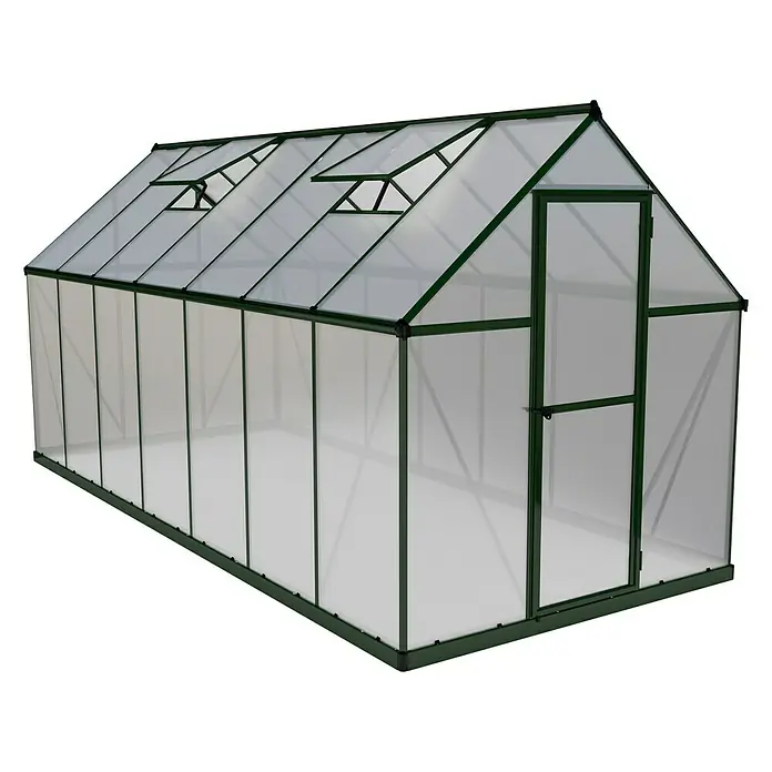 Palram – Canopia Gewächshaus Mythos - 208 x 185 x 426 cm, Polycarbonat, Grün - Diagonale Ansicht