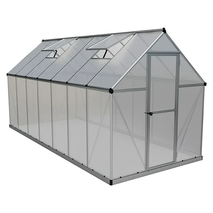 Palram – Canopia Gewächshaus Mythos - 208 x 185 x 426 cm, Polycarbonat, Silber - Diagonale Ansicht