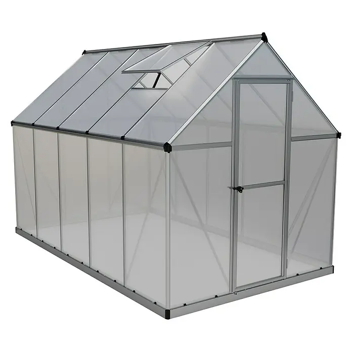 Palram – Canopia Gewächshaus Mythos - 306 x 185 x 208 cm, Polycarbonat, Silber - Diagonale Ansicht