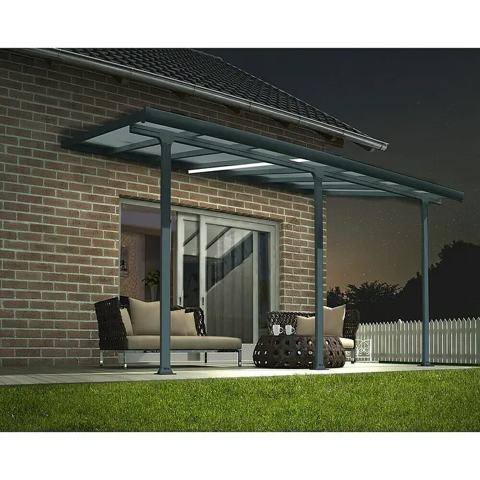 Terrasoverkapping Toscane LED - Diepte: 3 m, b x h: 4,2 x 2,1 m, Antracietgrijs - Sfeeropname