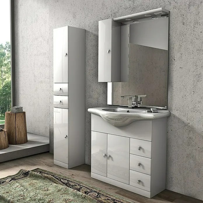 Baden Haus Kupaonski komplet Clara - 85 cm, Bijele boje, Visoki sjaj, Izvedba: Lijevo - Živopisni prikaz