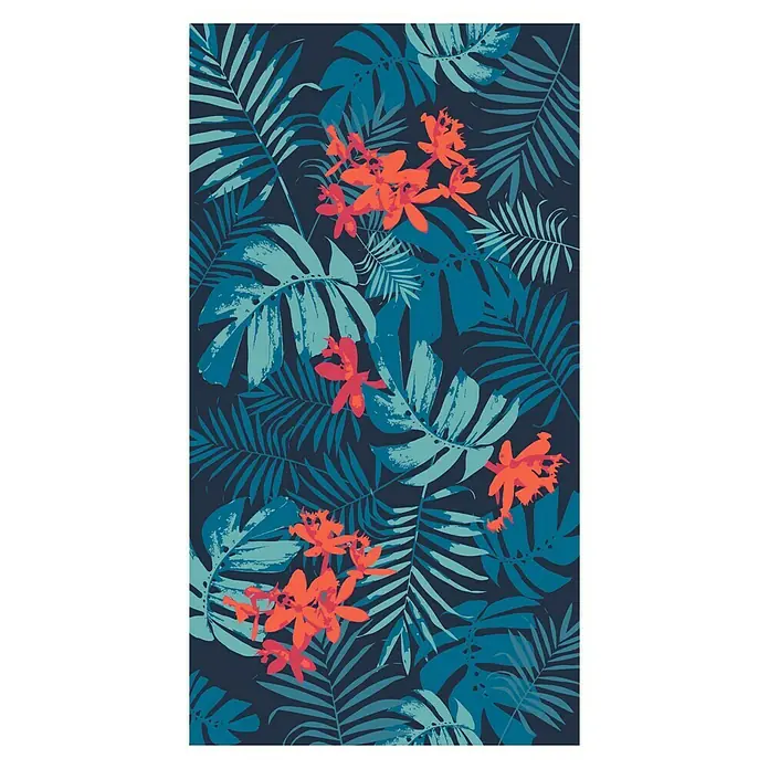 Vénilia Vinylteppich Venisol - Exotische Blumen, Blau/Grün, 120 x 65 cm - Ansicht von oben