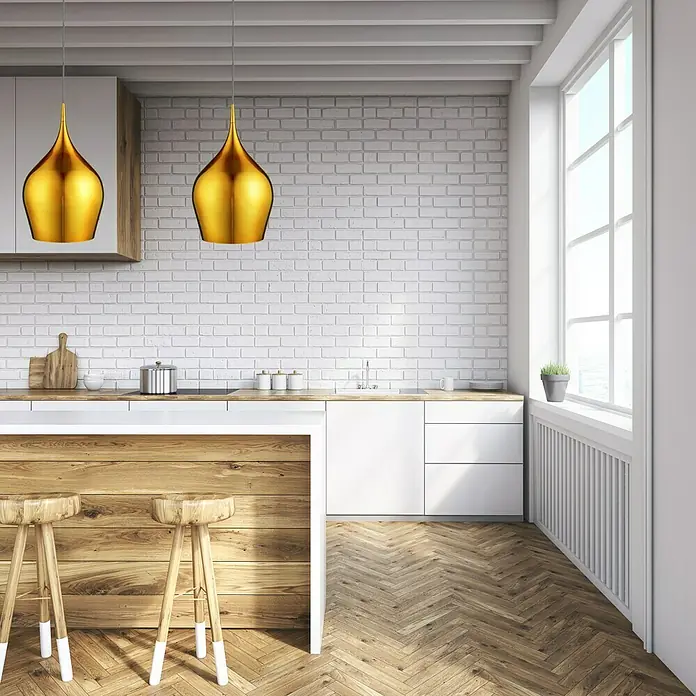 Searchlight Pendelleuchte Vibrant - 60 W, L x B x H: 26 x 26 x 160 cm, Gold, E27, 260 mm - Stimmungsaufnahme