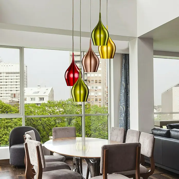 Searchlight Pendelleuchte Vibrant - 200 W, L x B x H: 31 x 30,5 x 160 cm, Bunt, E14 - Stimmungsaufnahme