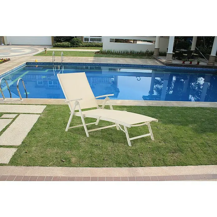 Sunfun Tumbona Rodas - L x An x Al: 176 x 69 x 66 cm, Crema, Respaldo regulable - Foto ambiente