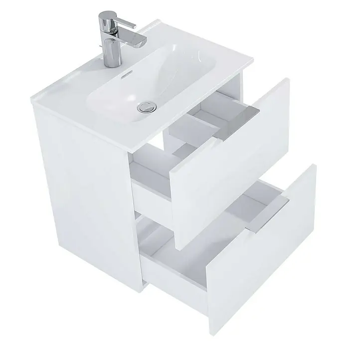 Badmöbel-Set Street Plus - 51,5 cm, 2 -tlg., Weiß, Hochglanz - Diagonale Ansicht