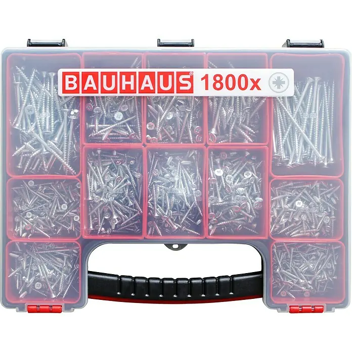 BAUHAUS Surtido de tornillos multiuso - Ranura en forma de cruz Pozidriv, 1.800 piezas - Vista frontal