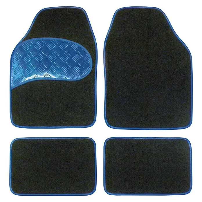 Carpoint Set automatten Sportivo Blauw - Materiaal: Polyester, Kleur: Zwart/Blauw, Inhoud: 4-delig - Top-down weergave