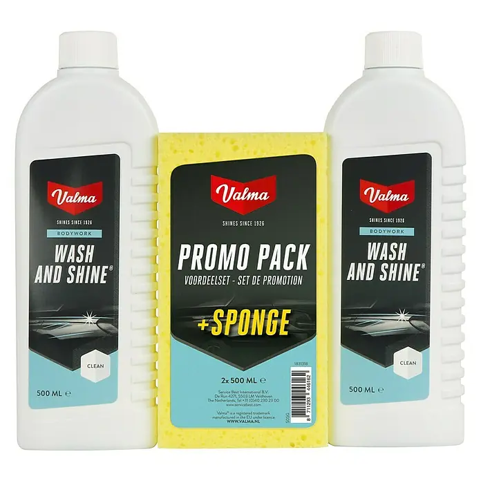 Valma Autoreinigingsset Wash and Shine + Spons 2 x 500 ml - 3-delig - Vooraanzicht